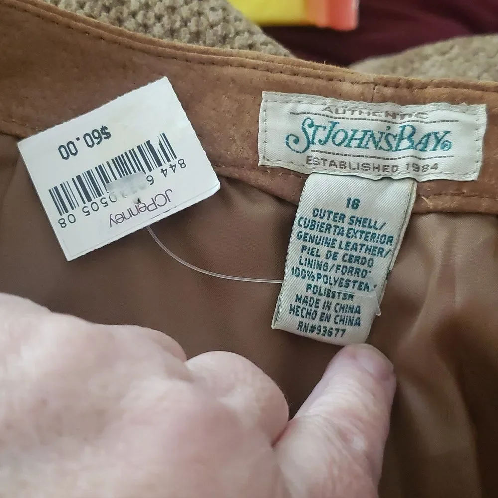 NWT St John's Bay Tan Suede Leather Pants Sz 18
